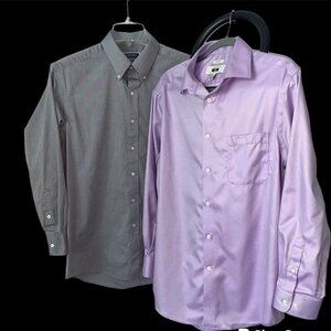 Lot Of 2 Dress‎ Work Shirts Mens L 16-16.5 Purple Gray Cotton Button Up Casual